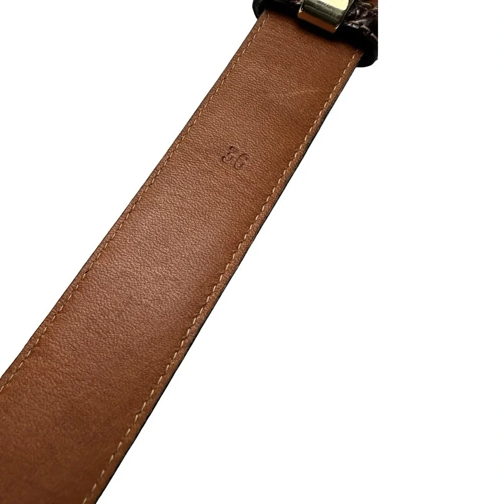 Bespoke Brown Crocodile Lizard Patchwork Mens Brass Buckle Belt Size 36 NWOT